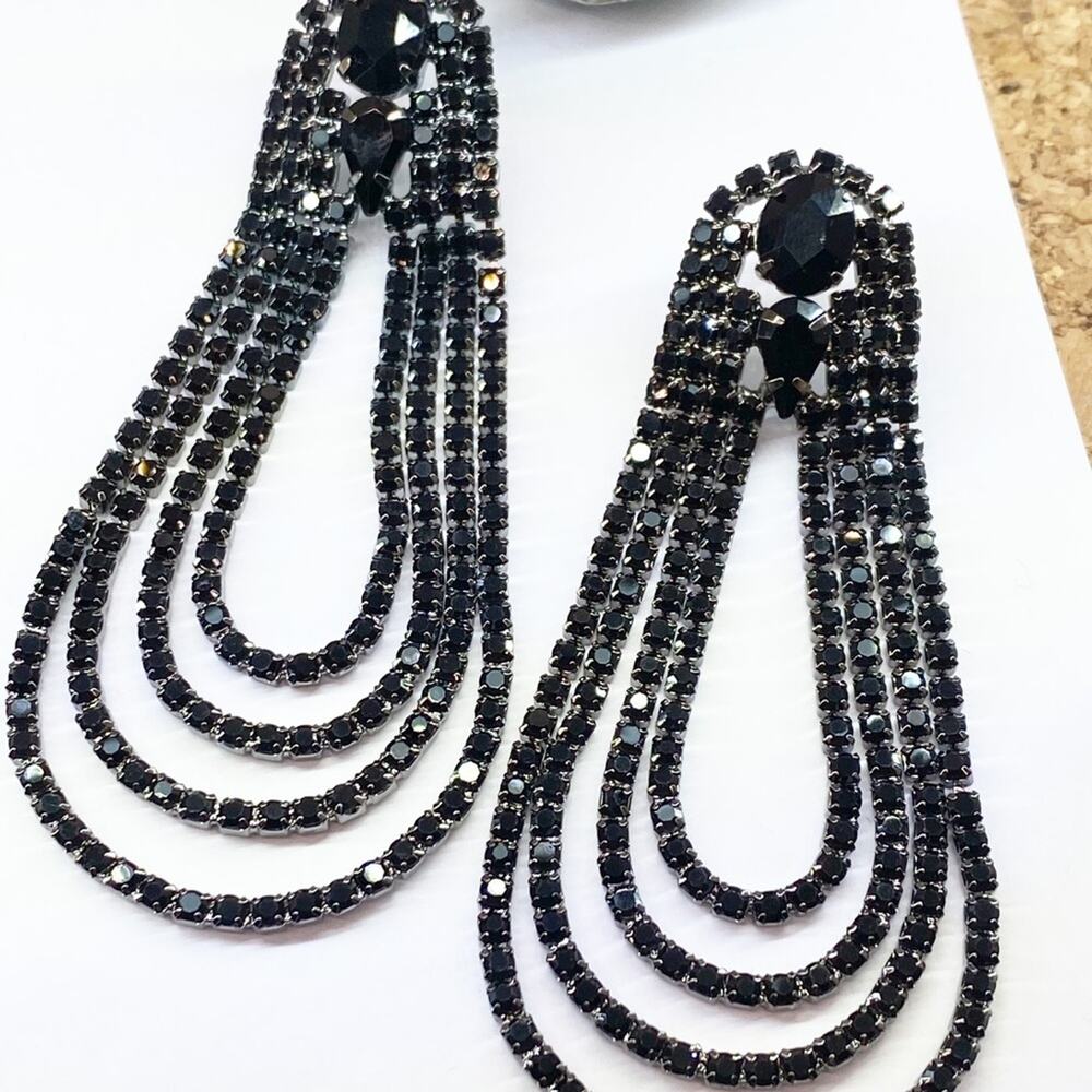 NEW Black Rhinestone Drop Earrings - Picture 13 of 15